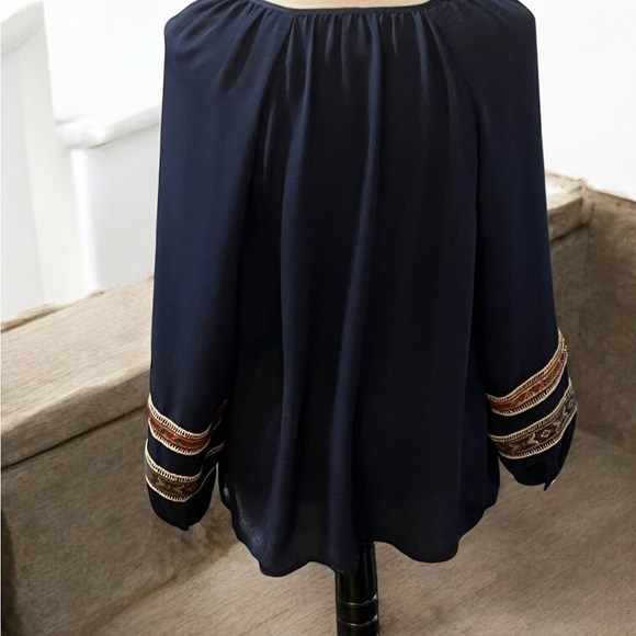 Chico's Blue Embellished Flutter Sleeve Blouse - Picture 4 of 6